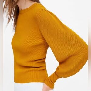 Zara Like New Mustard Ribbed Top with Balloon Long Sleeves - Size S